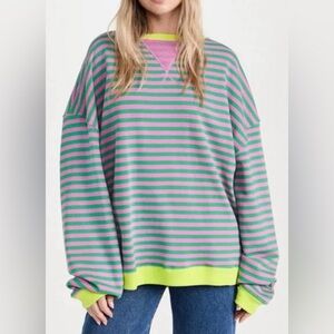 Oversized Sweater striped large we the free free people sweatshirt crew neck